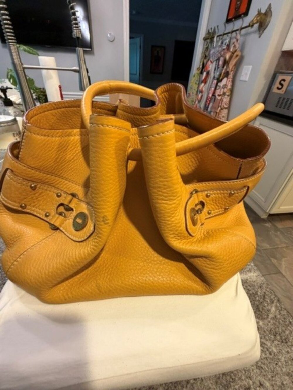 Cole Haan Village Classics pebbled leather tote satchel handbag in a mustard ye - Picture 2 of 9